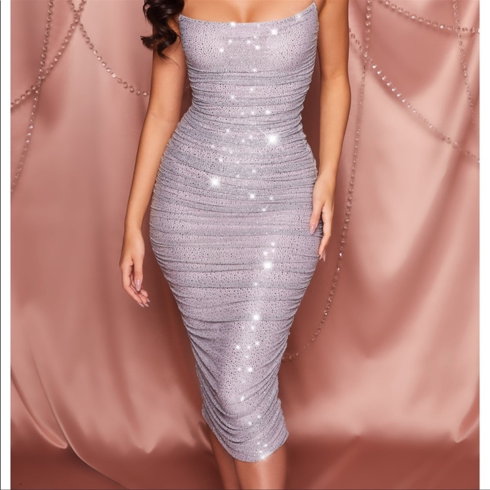 Oh Polly Silver Ruched Bodycon Dress